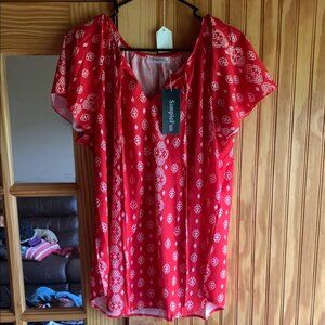 NWT Women's Simple Fun Cherry Red Geo Aztec Southwestern Print Blouse Top XL